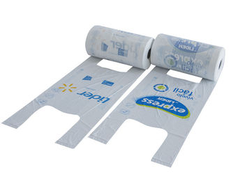 Sacs à provisions en plastique de T-shirt pour empaqueter sur le petit pain, couleur blanche, matériel de HDPE