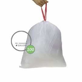 Sacs de déchets roulés de cuisine de cordon, couleur de blanc de sacs de déchets de HDPE